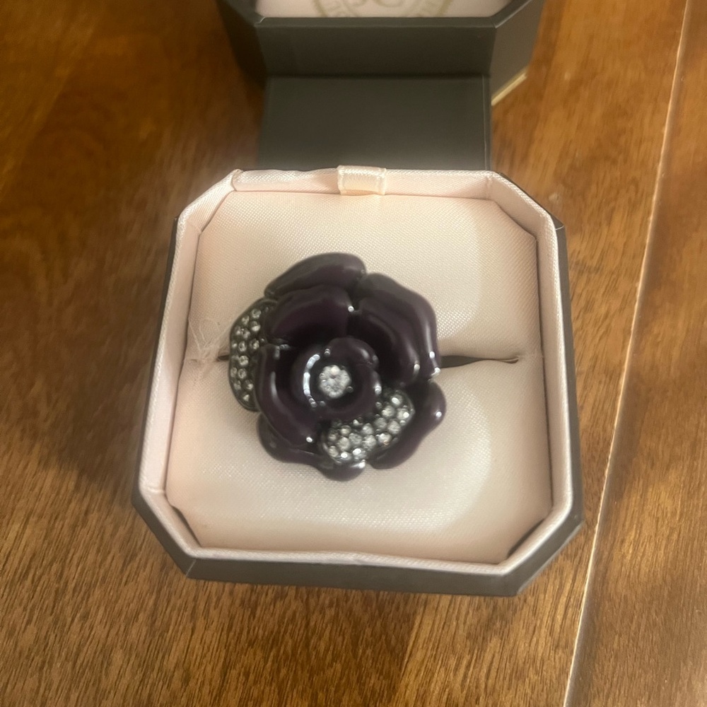 Juicy Couture Purple Flower Ring with Silver Accents